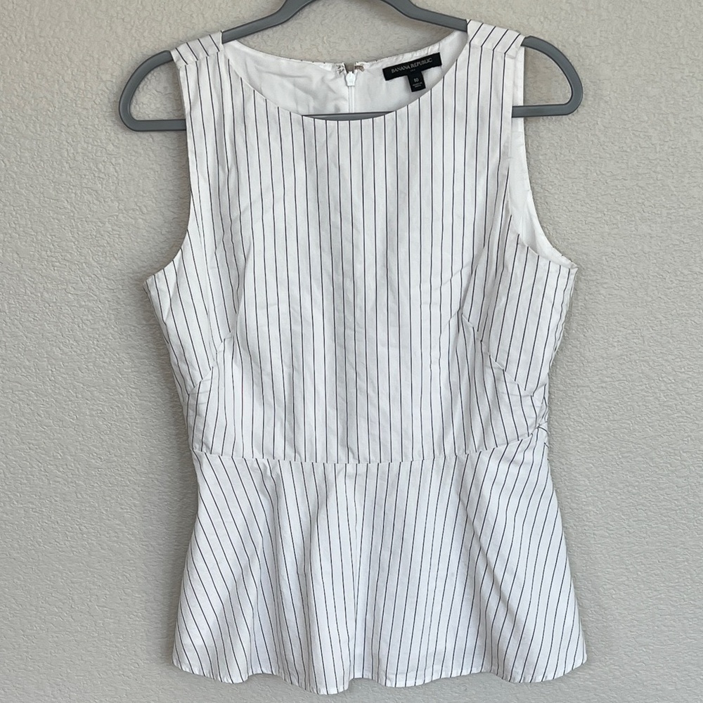 Banana Republic White and Black Striped Peplum Blouse